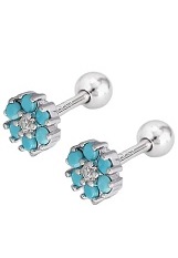 lovely tiny silver cubic zirconia snowflake turquoise baby birthstone earrings